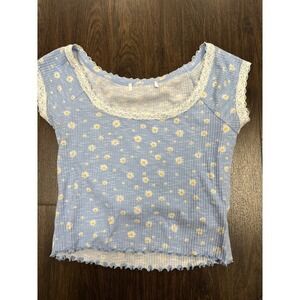 Wild Fable Blue Daisy Lace Trim Baby Tee – Coquette / Y2K Style